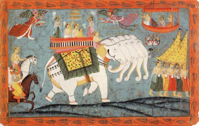 unknow artist Celestial Procession with Indra Riding His Elephant Sweden oil painting art